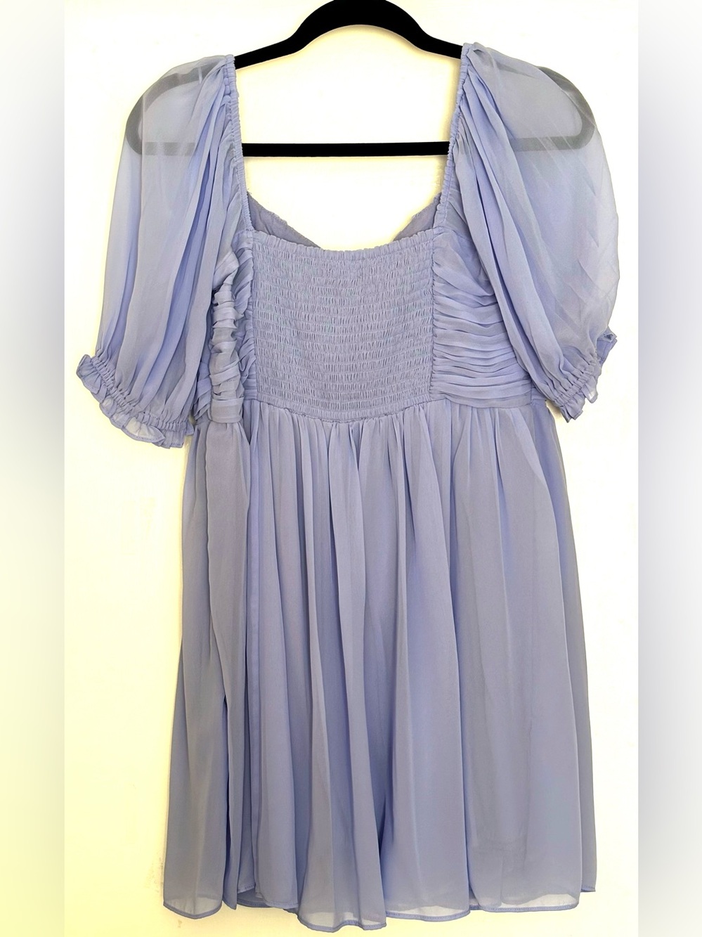 Abercrombie & Fitch Ruched Ruffle Puff Sleeve Chiffon Mini Dress Size Large - Picture 3 of 5
